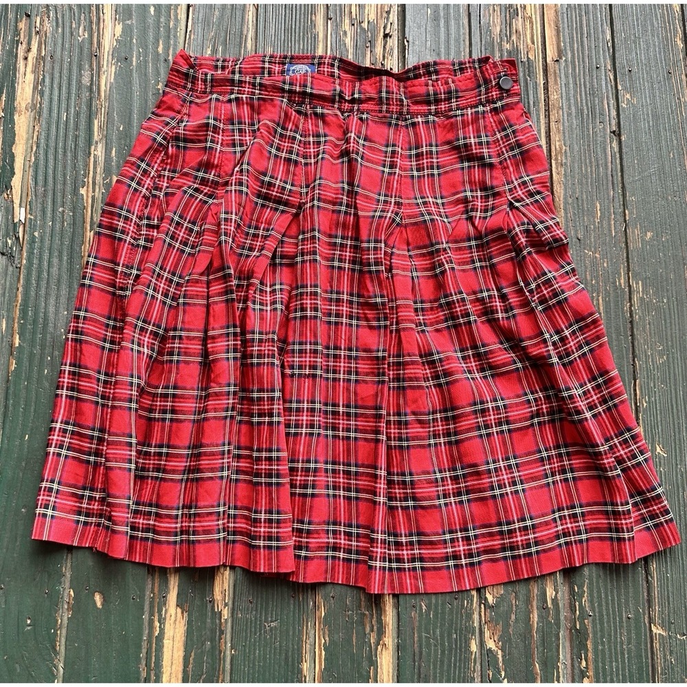 GAP Red Plaid Pleated High Waist long skirt Vintage Authentic 10/11 M Goth Y2K
